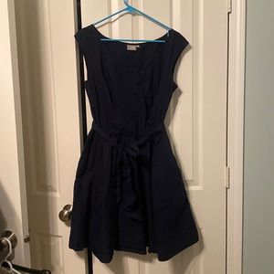 Navy a line dress with button detail on the back